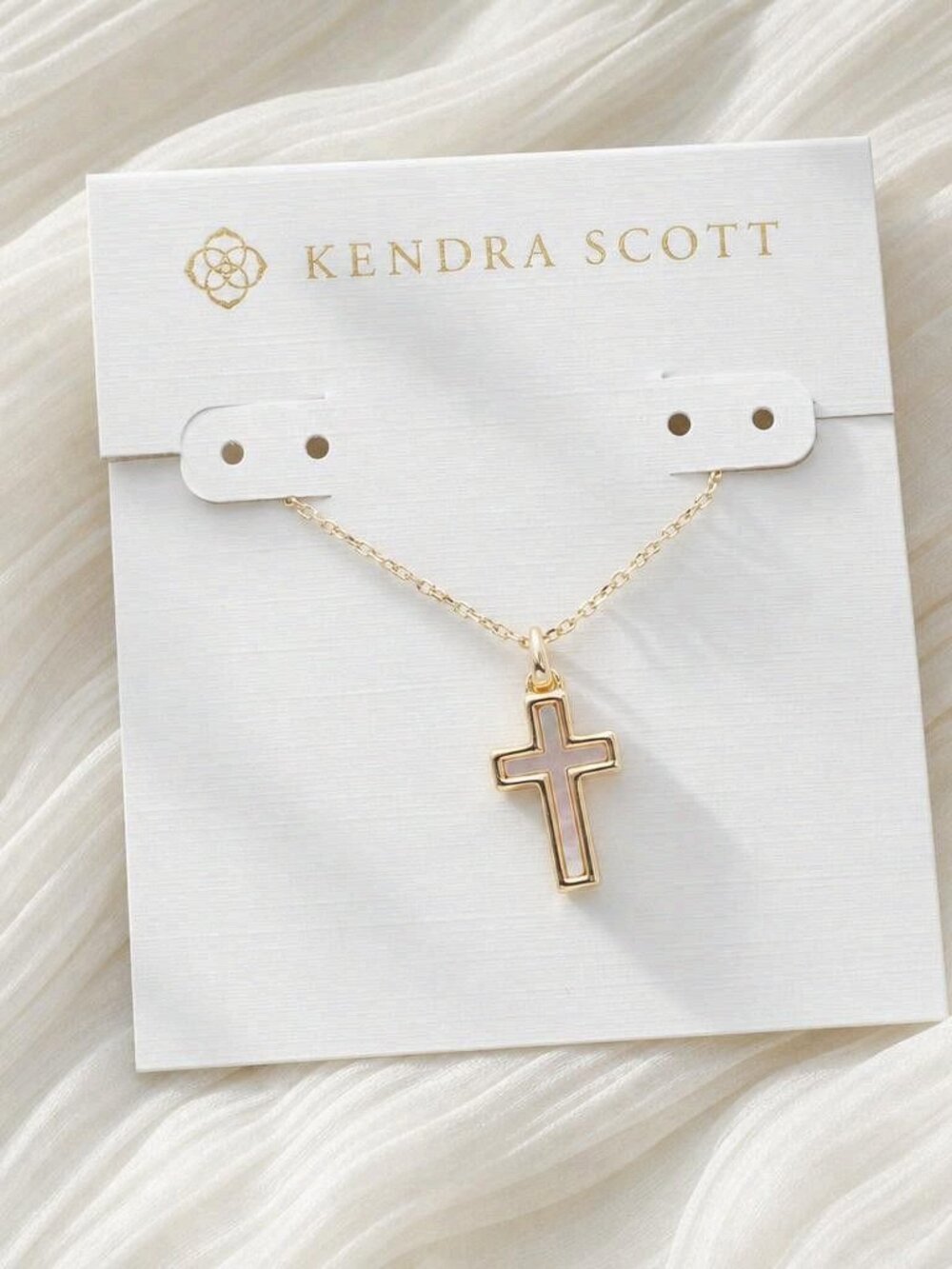 Kendra Scott Cross Gold White Lab Grown Opal Necklace